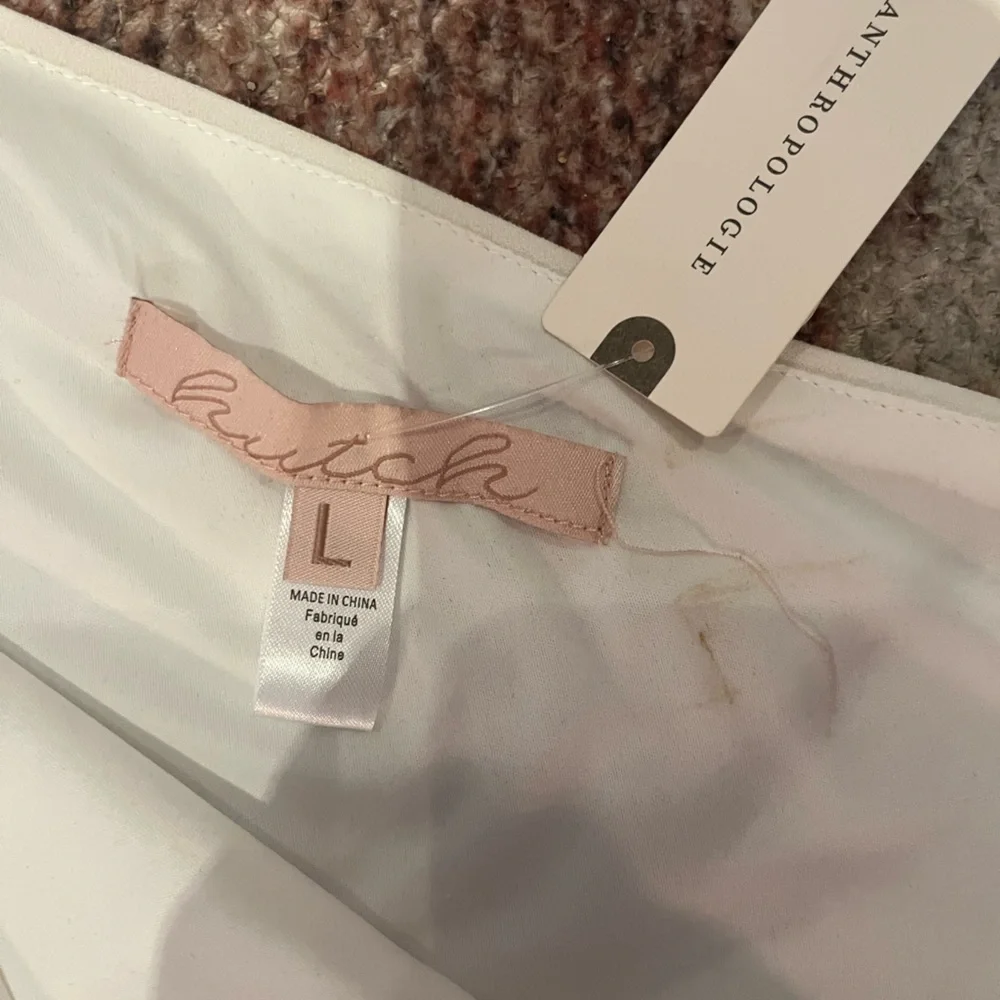 Anthropologie Cream One-Shoulder Dress with Feather Trim - Picture 4 of 6